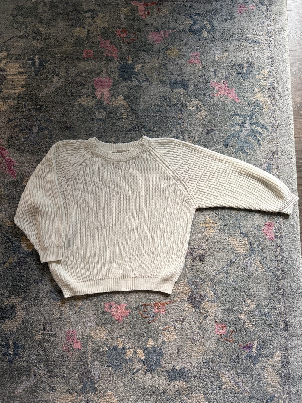 Women's Cream Crewneck Ribbed Sweater